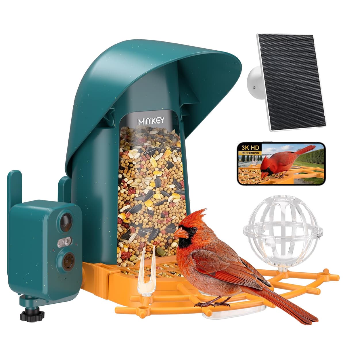 Minikey Smart Bird Feeder with Camera Outdoor Birdhouse, 4MP Ultra HD & AI Identify 11000+ Species, 2L Large Capacity, S