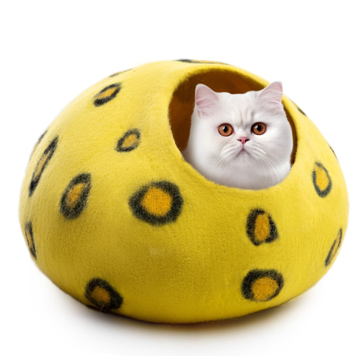 Luxurious Merino Wool Cat Cave - Foldable Hideaway Pod for Indoor Cats - Premium Felt Kitten Pet Enclosure - Covered Cat