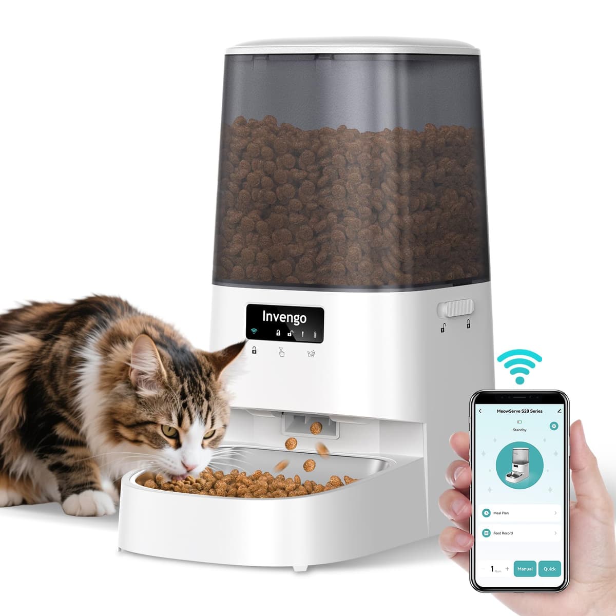 Automatic Cat Feeder with App Control, 5L Food Dispenser for Cats and Small Dogs, 2.4/5G Wi-Fi, Programmable Portions, A