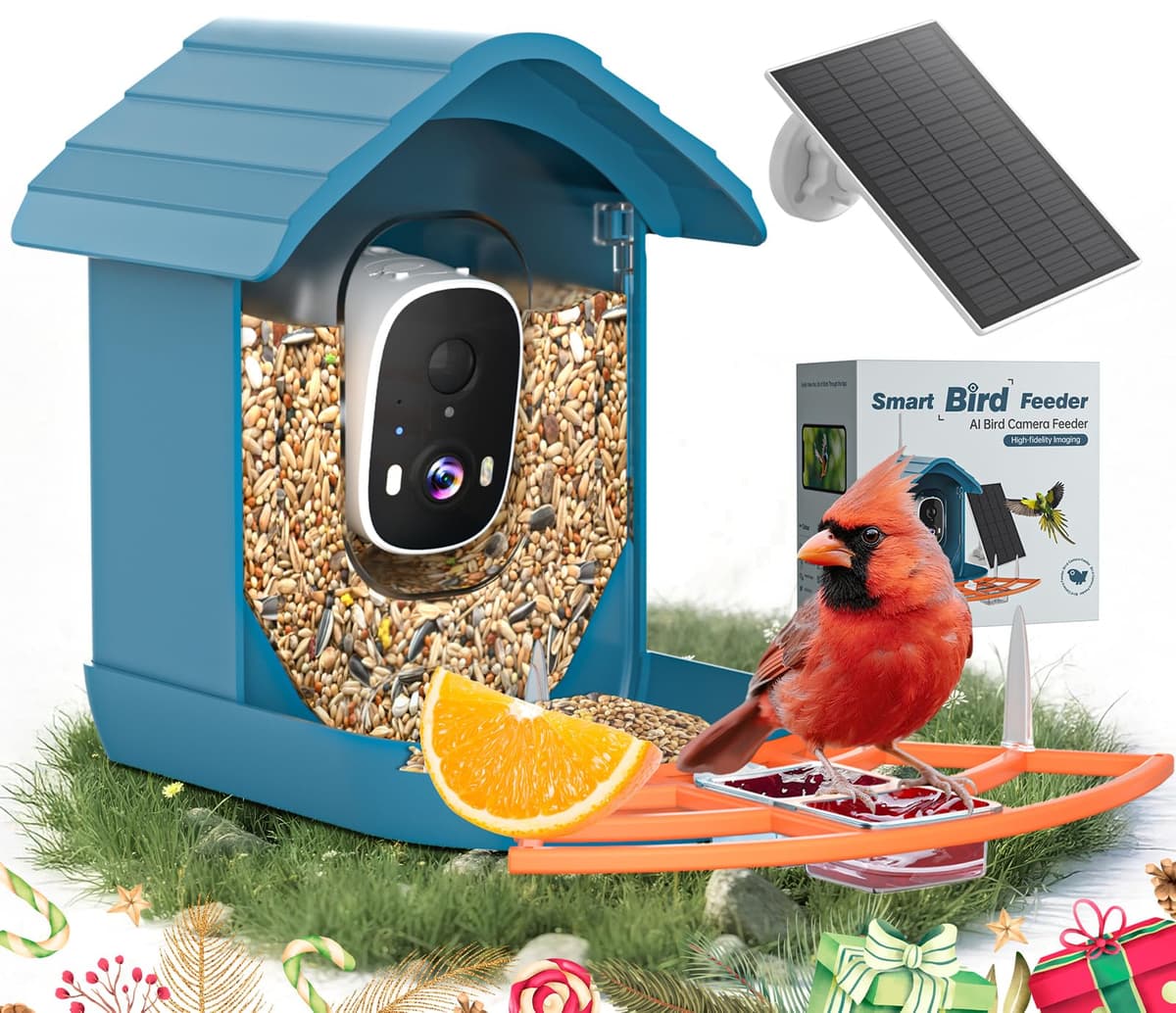 Smart Bird Feeder with Camera Solar Powered for Outdoors 2K FHD AI Recognition Hanging Bird Feeder Camera for Outside Ba