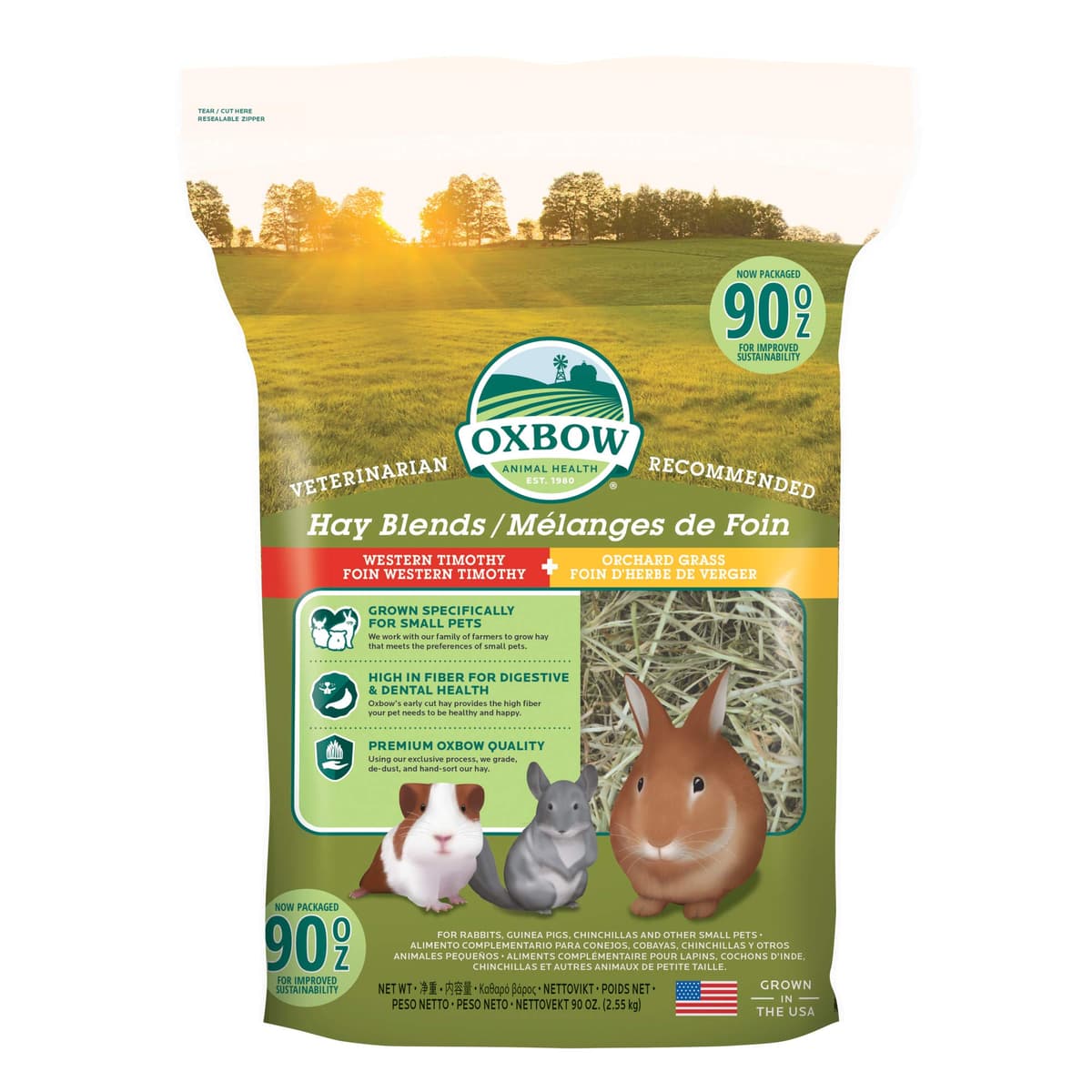 Oxbow Hay Blends, Western Timothy Hay & Orchard Grass, Guinea Pig Food, Small Pet Bunny Supplies, All Natural Grass for 