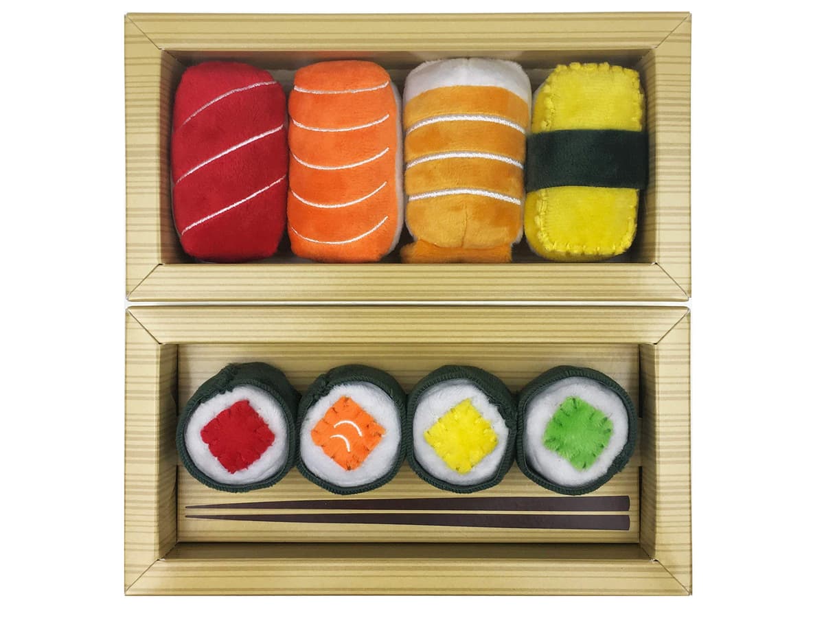 munchiecat Sushi Toys for Cats, Kittens Catnip Toy Crinkle Paper Bells Rattle Set in Bento Style Box, Maki and Nigiri (8