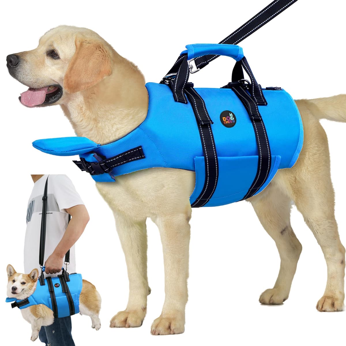 Dogcheer Dog Life Jacket with Zipper and 4ft Leash, Adjustable Pet Life Vest for Swimming Boating, High Buoyancy Flotati