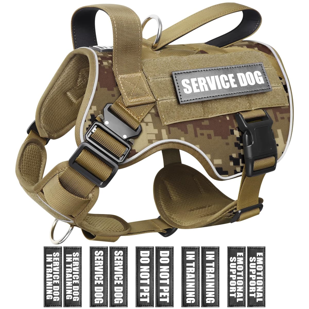 WINSEE Tactical Dog Harness for Large Dog, Heavy Duty Service Dog MOLLE Vest with 10 Pet Patches, No Pull Military Worki