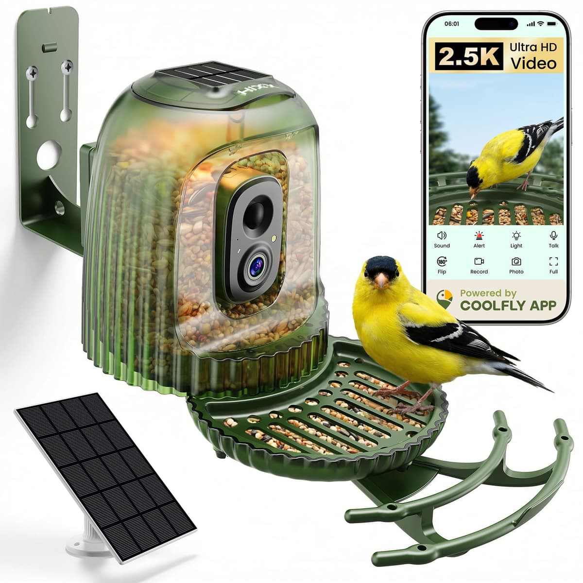 HIXX Smart Bird Feeder with Camera, Auto Capture 2.5K Video, AI Bird Identification, No Mess Seed Guard, Solar Powered N