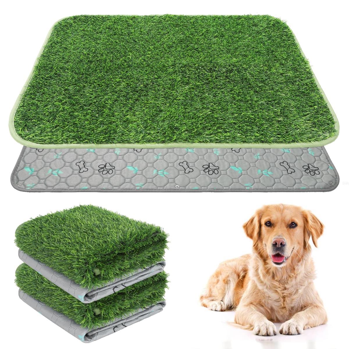 KOOLTAIL Dog Grass Pad with Washable Pee Pads for Puppy Potty Tray,2 Pack 32"*38" Soft Artificial Turf Multipurpose Reus